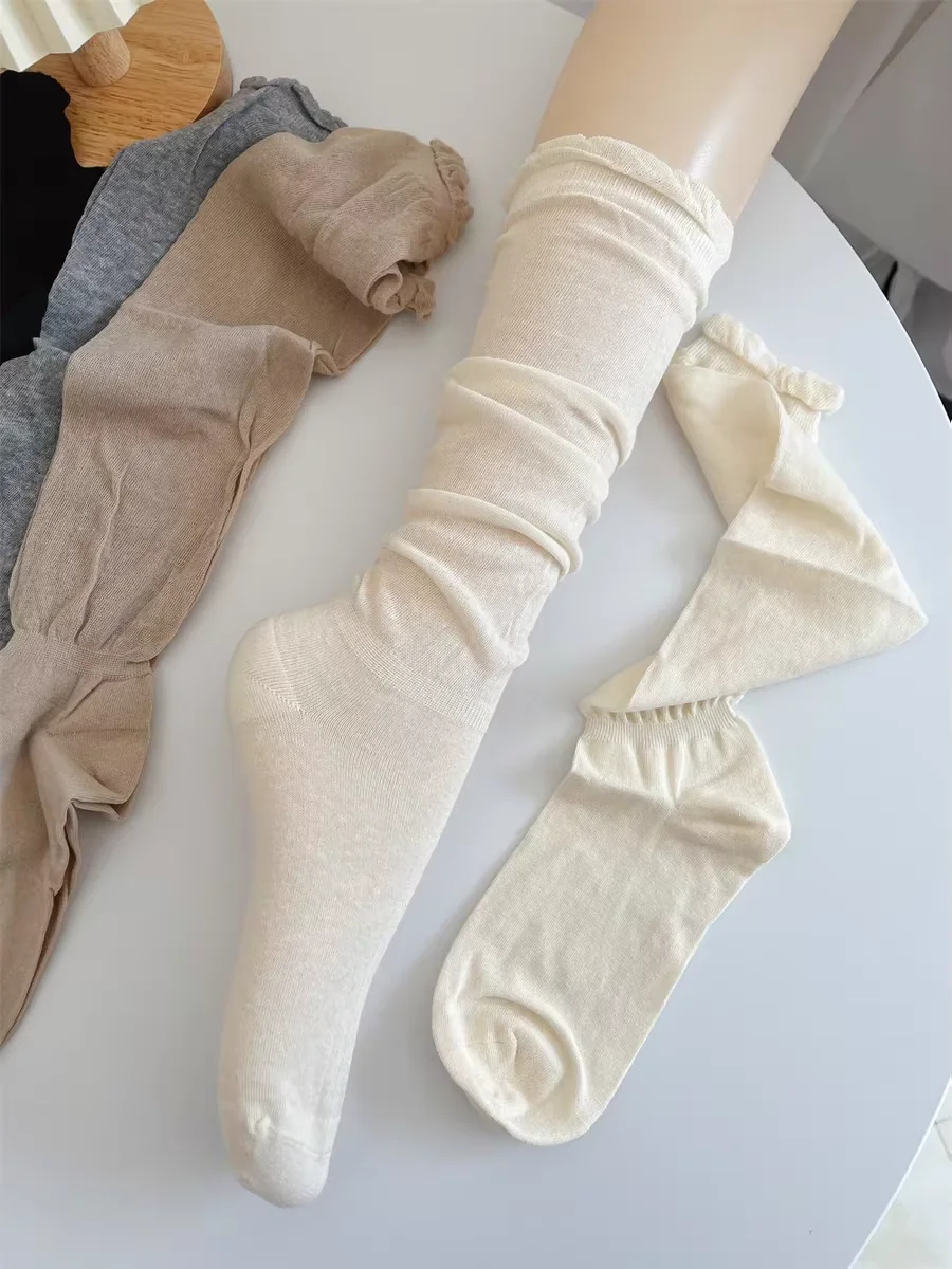 Meias mulher verão fino cor sólida meados de bezerro meias macio respirável solto trajes doce balle meninas meias brancas mangas puff