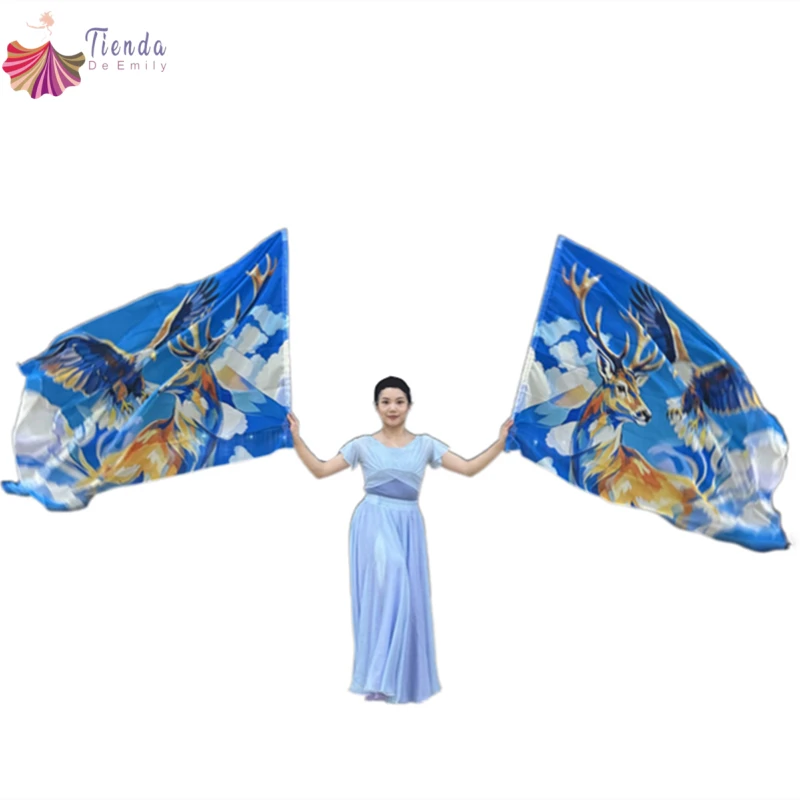 2pcs Animal Praise Dance Church Worship Flags With Telescopic Sticks  Flowy Rectangle Banners Performance Stage Props 138*110cm