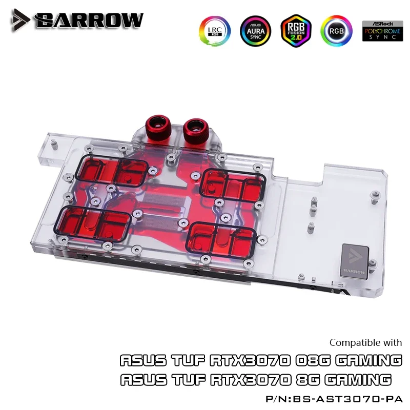 BARROW full coverage Water Block use for ASUS TUF RTX3070 O8G GAMING GPU Card Support Original Backplate 5V Header A-RGB Aurora