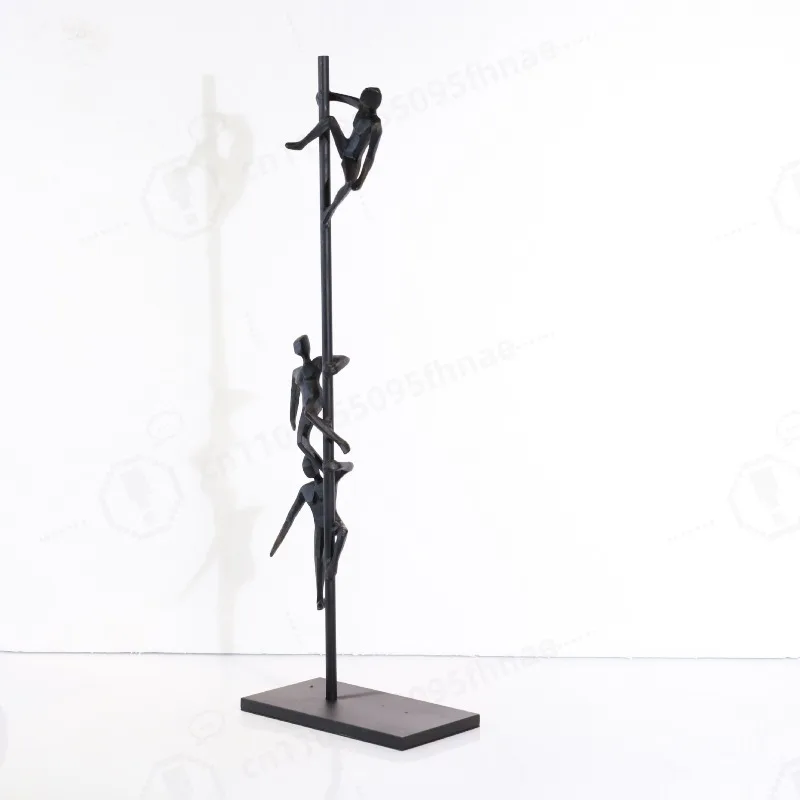 Modern Abstract Black Cast Iron Figure Sculpture Ornament Metal Crafts Bogu Frame Open Cabinet Ornament
