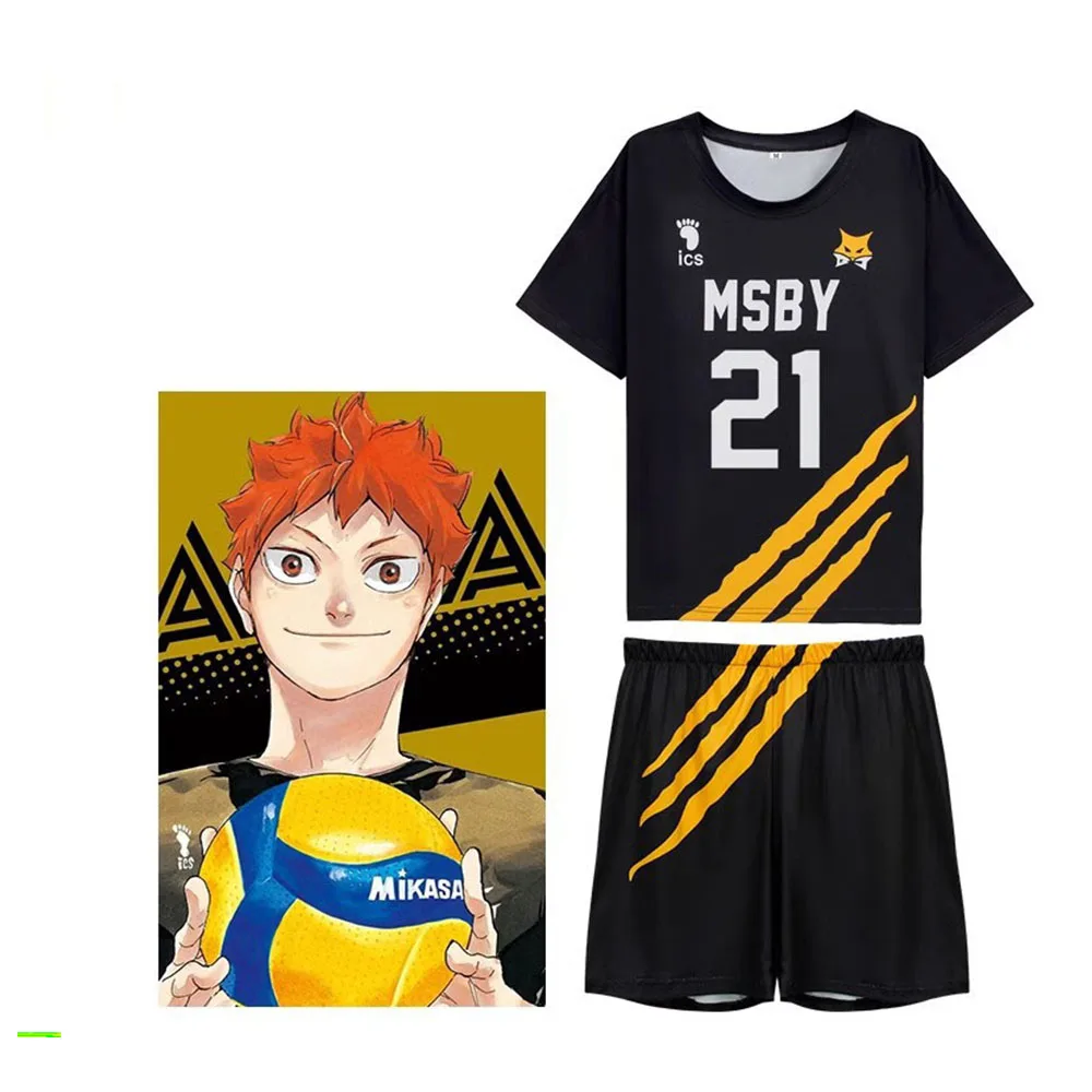 Verano hinata shoyo camisa de voleibol jackal negra camisa haikyuu msby anime camisas estampado t deportes calle