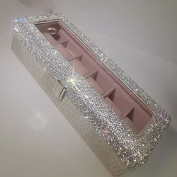 Luxury Rhinestone 6-slot Watch Storage Box With Lock Jewelry Buddha Bead Storage Rack Watch Collection Organization Wrist watch