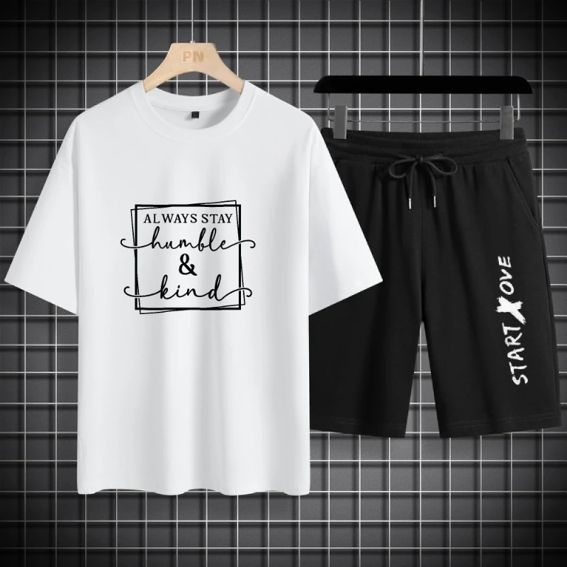 

Men's Lightweight Summer Jogging Set Breathable Comfortable T-shirt and Loose Shorts + Breathable Set for Outdoor Activities