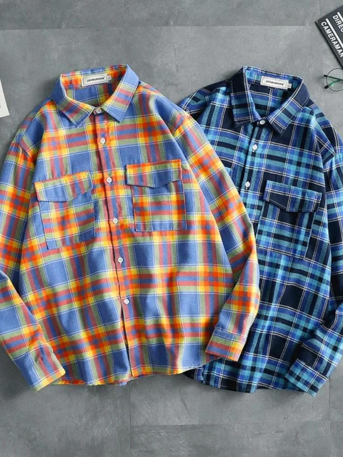 

Мужская рубашка в радужную клетку с длинным рукавом, осенняя, модная, повседневная, износостойкая, требует глажки, молодежная, популярная модель