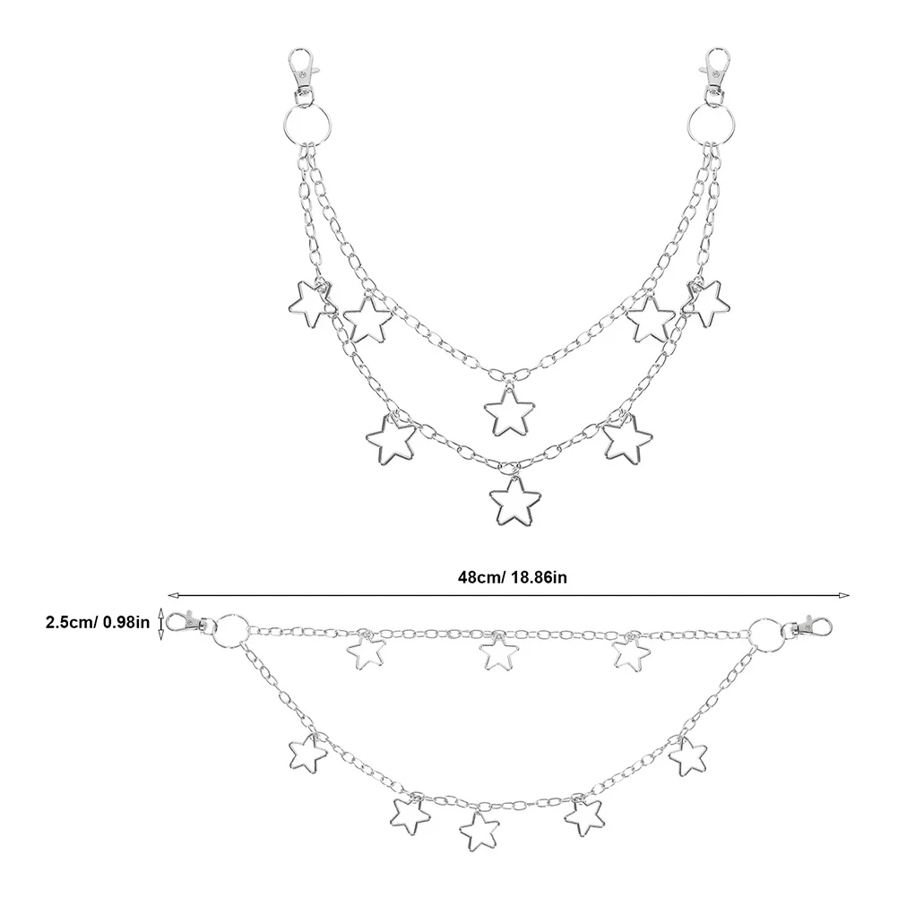 Cadena con colgante de estrella para pantalones, cadenas vaqueras en capas de Hip Hop, accesorios góticos Punk, cinturón para pantalones, bolso, billetera, cadenas, 2 uds.