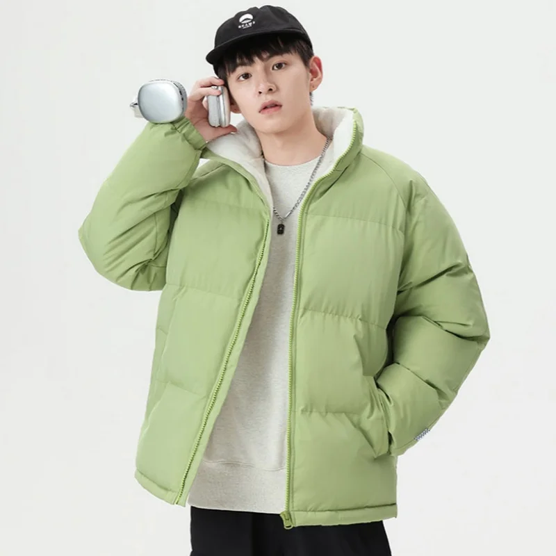 

Winter Men's Lamb Fleece Jacket Loose Thick Plus Size Padded Coat Solid Color Fashion Stand Collar Fleece Warm Wadded Jacket