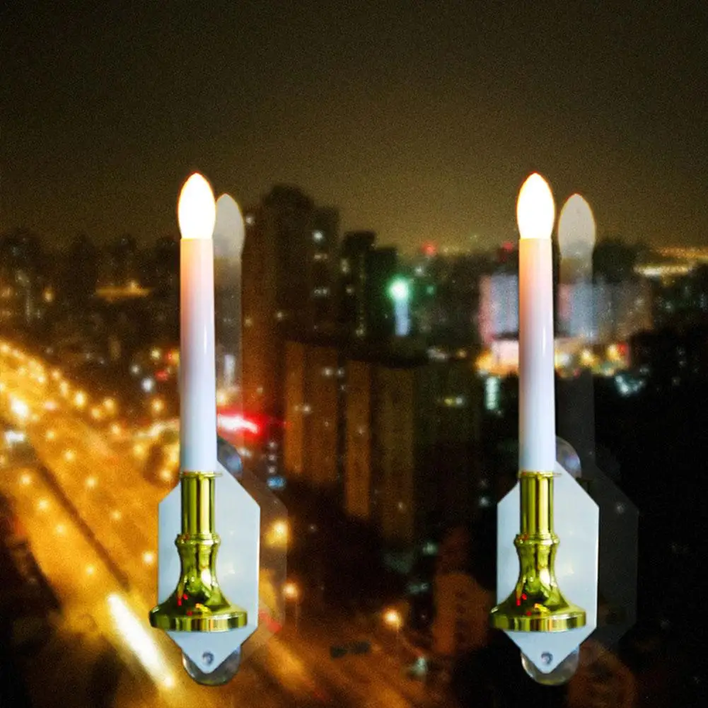 2pcs Solar Led Candle Light Waterproof Flameless Lamp With Suction Cups For Outdoor Indoor Window Decoration