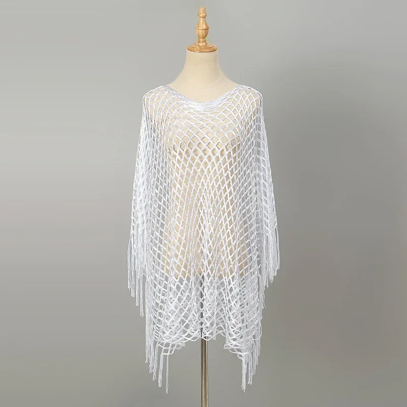 

2025 Spring Autumn Knitted Pullover Cape Women Lady Hollow Knitting Poncho Capes Shawls Wrap Sunscreen Cloak Bohemian Cover up