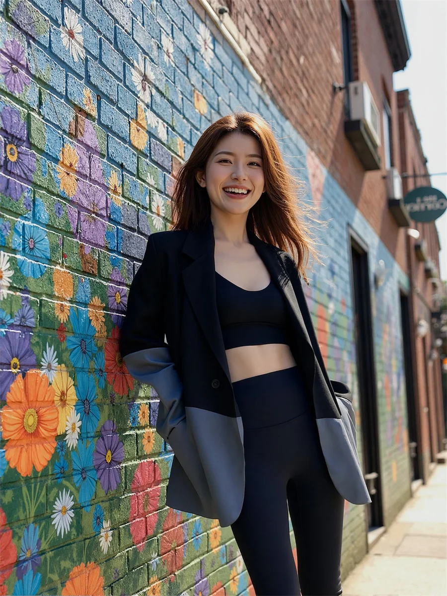 

Женский пиджак оверсайз в стиле пэчворк с вырезами, приталенный, расклешенный, для колледжа, укороченный, очаровательный, 2025