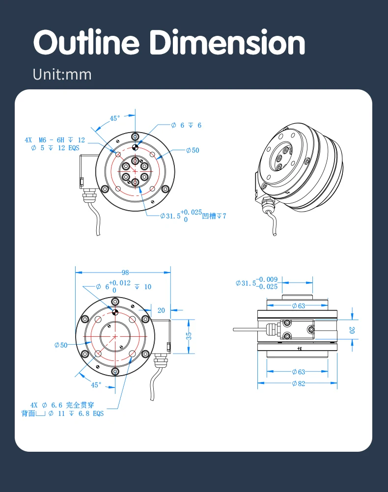 DECENT Manufactory Direct Six-dimensional Force Sensor Aluminum Alloy 6 Axis Multi-axis Load Cell