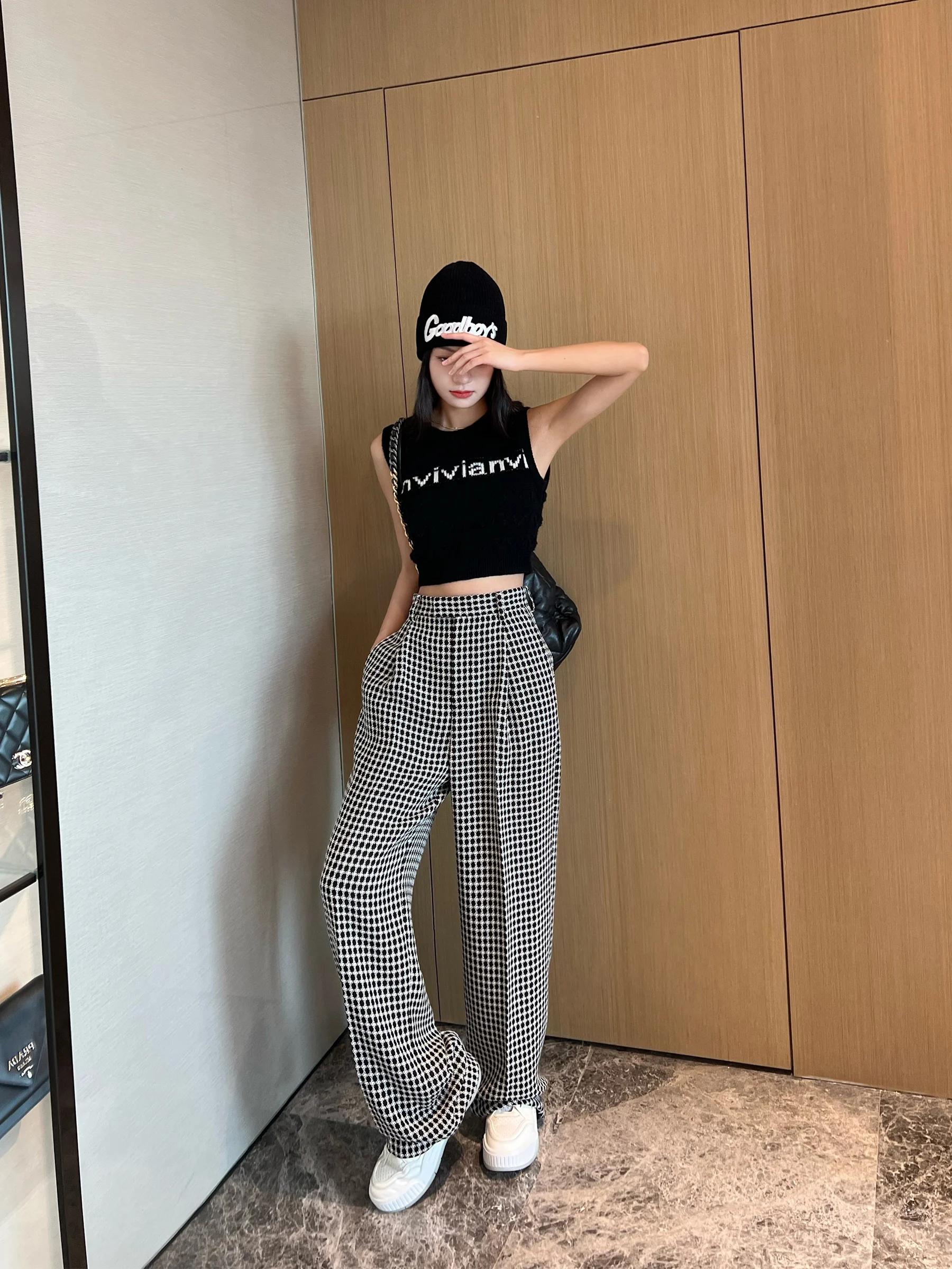 

Брюки-палаццо из ацетатного твида NancyCavally с высокой талией, прямым кроем, скрывающие недостатки фигуры и удлиняющие ноги, для женщин