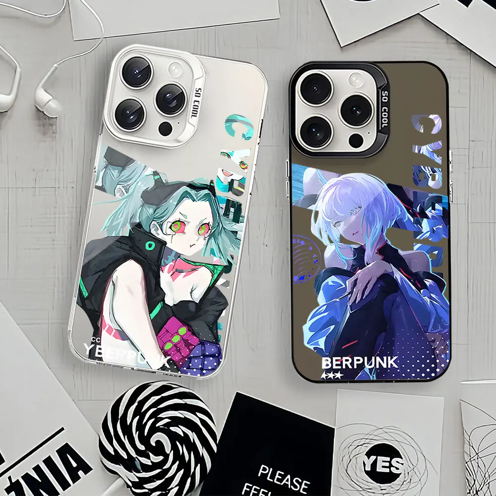 Cyberpunk Edgerunners Anime Laser Phone Case for iPhone 12 11 13 14 15 16 Max Pro Plus IMD Shockproof Silicone Coque