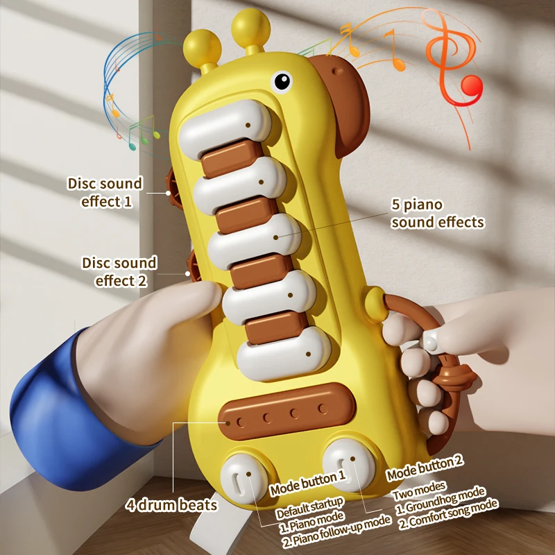 Baby Giraffe Finger Piano Toy Sound Light Montessori Handbell Music Song Multi-function Education Kids Toys Girls Musical Gift