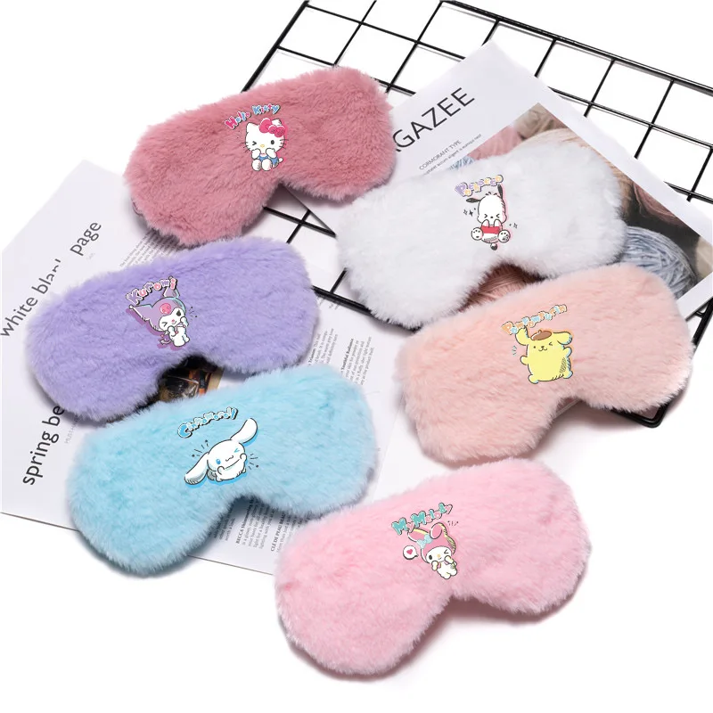 Sanrio Kuromi HelloKitty Sleeping Mask Sleeping Blindfold Soft Plush Eye Masks Eye Cover Plush Eyepatch Nap Health Eye Cover