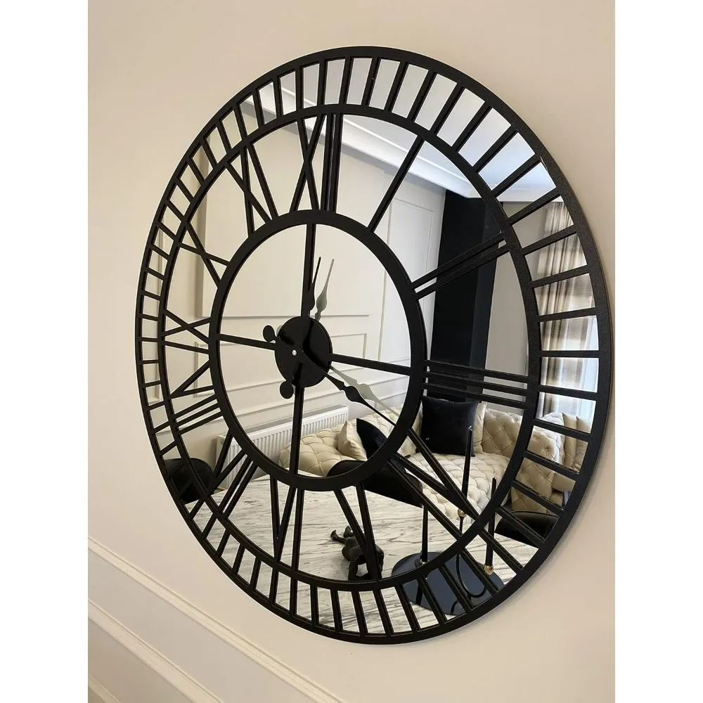 Mirror Wall Clock Real Silver Mirror Wall Clock,Modern Clocks for Wall, Big Clock Silent Non Ticking