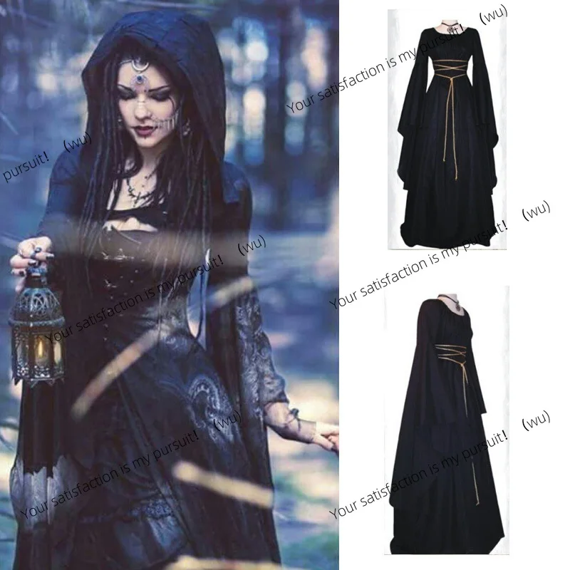 

Women's new long-sleeved crew neck women's dress halloween medieval robe