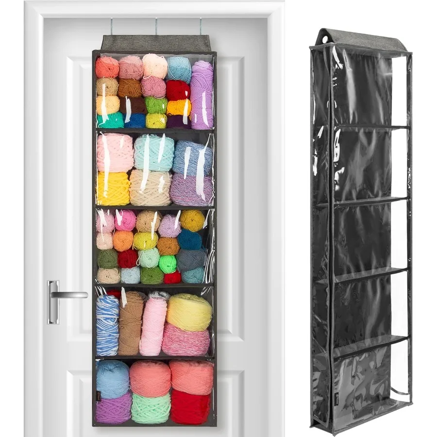 

Large Size Hanging Yarn Storage Organizer with 5 Compartments for Knitting and Crochet Essentials Clear Wall-Mounted Bulk Yarn