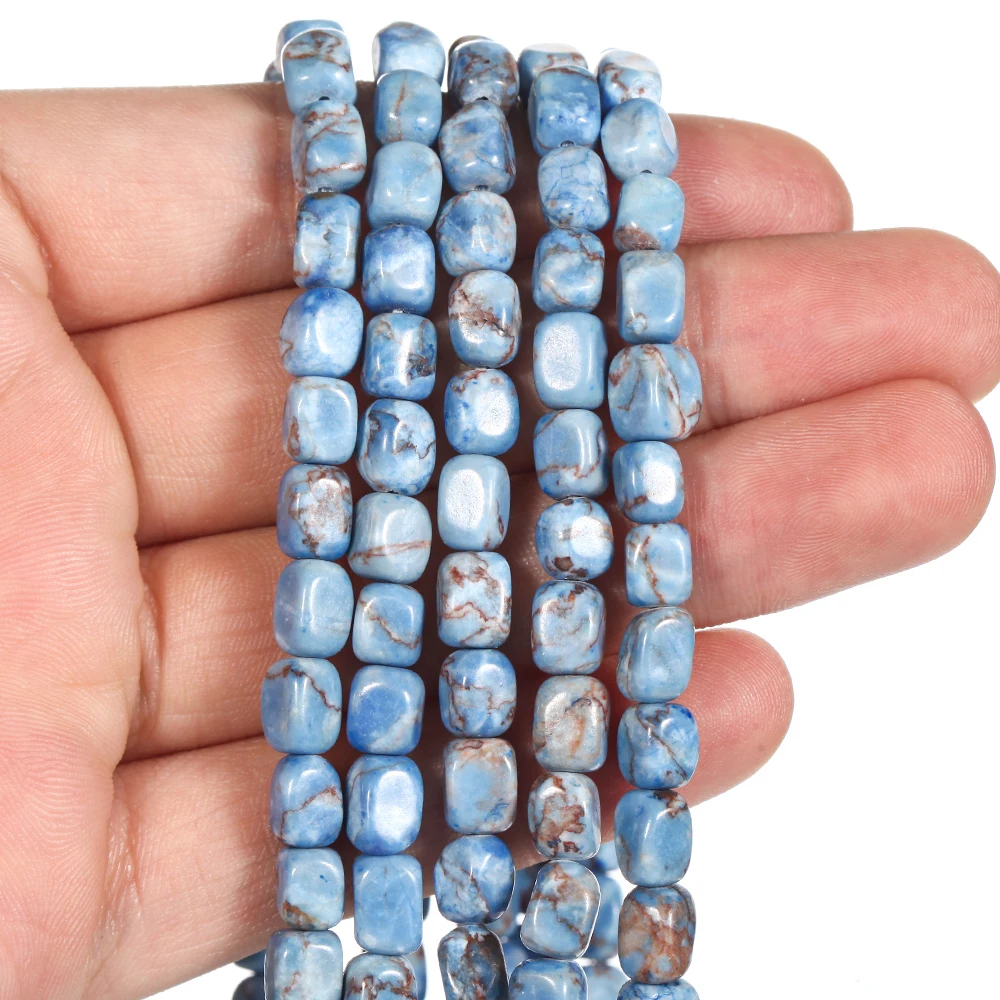 Perles en pierre naturelle 6x8mm sédiment de mer bleu Turquoise perles de jaspe perles carrées pour la fabrication de bijoux bracelet à bricoler soi-même collier 15''