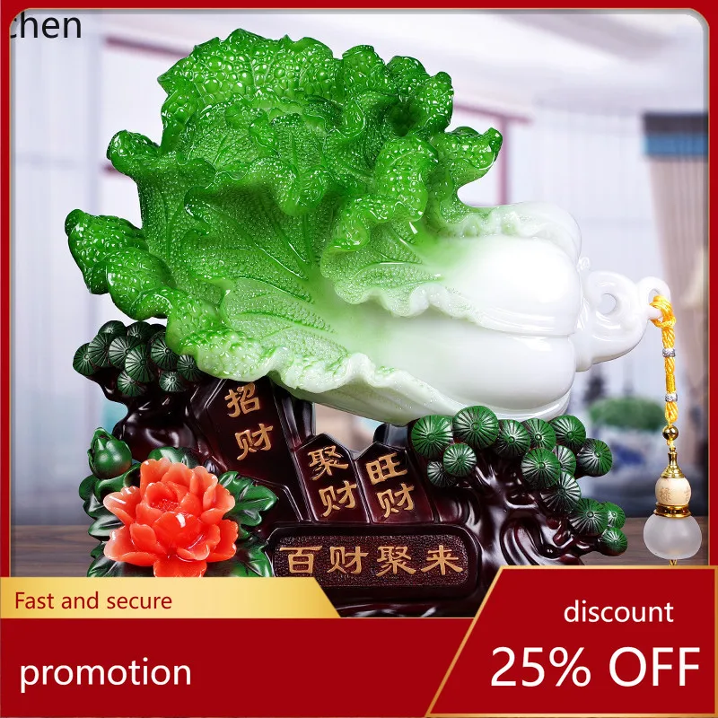 CZ Jade Cabbage Ornament for Living Room, New Home, Housewarming, TV Cabinet Decoration, Opening Ceremony Gift
