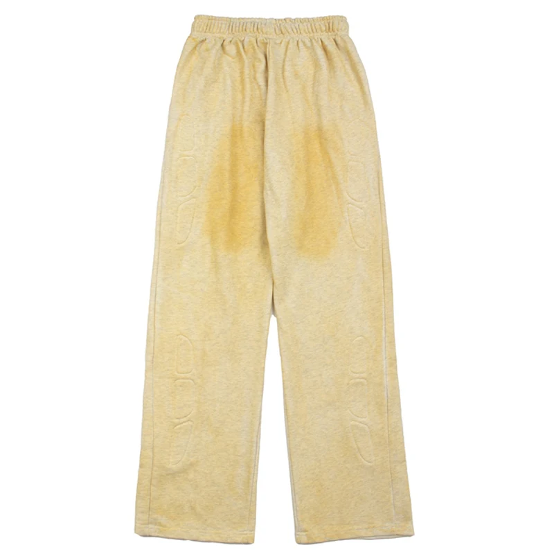Men Women Retro Worn Straight Satoshi Nakamoto Casual Pants Vintage Yellowing Craft Embossed Trendy Loose Wide Leg Sweatpants