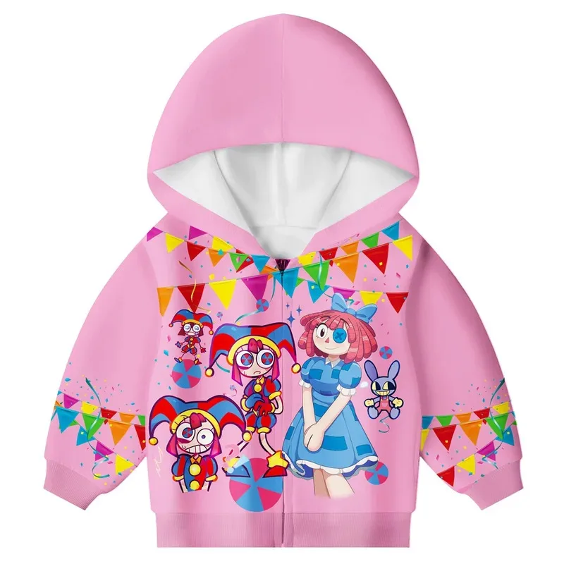 Zz04zz12Baby-sudaderas con capucha para niños, sudadera de circo Digital increíble para niños y niñas, disfraces de Cosplay de Pomni JAX, cremallera estampada para niños