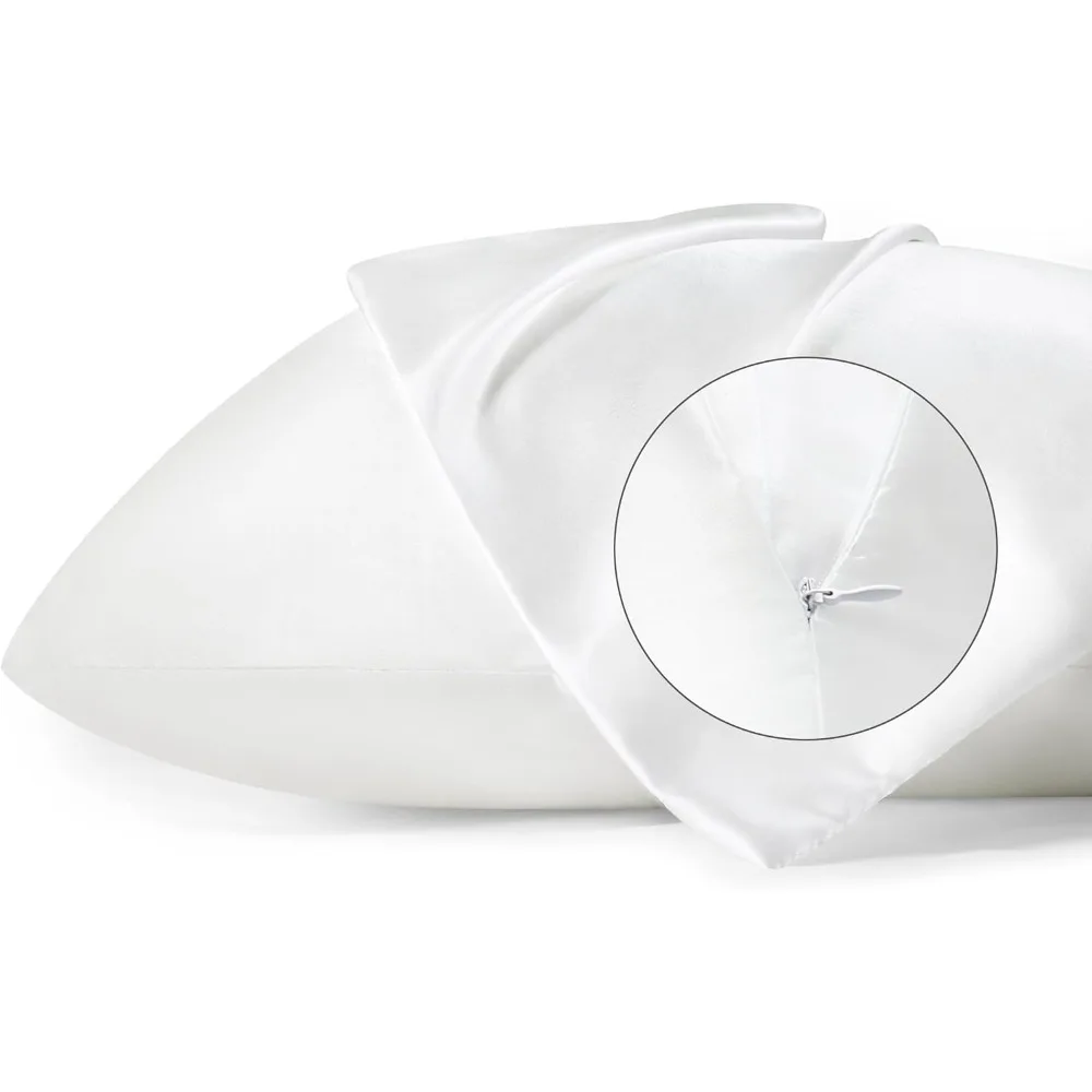 

Satin Pillowcase with Zipper, Similar to Silk Pillow Cases 2 Pack, White Satin Pillow Cases Queen Size Set of 2, Silky &