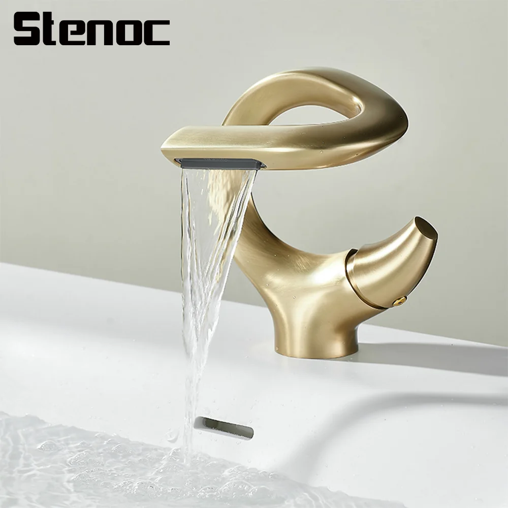 Bathroom Luxury Waterfall Faucet Bathroom Basin Faucet Cold And Hot Brass Mixer Sink Taps White Black Single Hole Deck Mounted