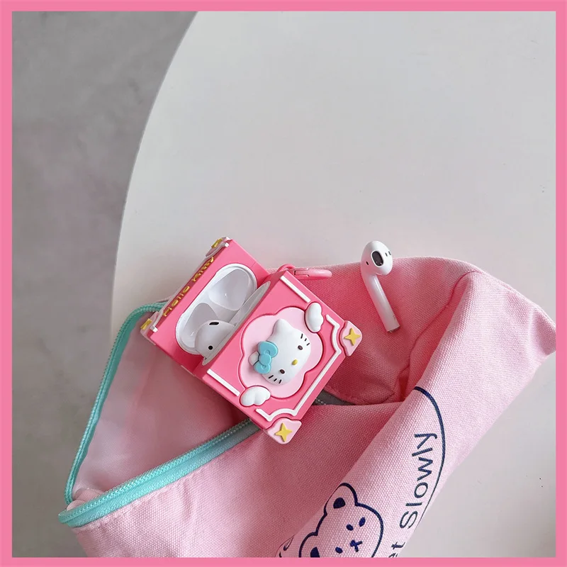 Urocza magiczna książka 3D Hello Kitty etui na słuchawki dla Apple AirPods 1 2 3 generacji Airpods Pro bezprzewodowe etui na słuchawki z Bluetooth