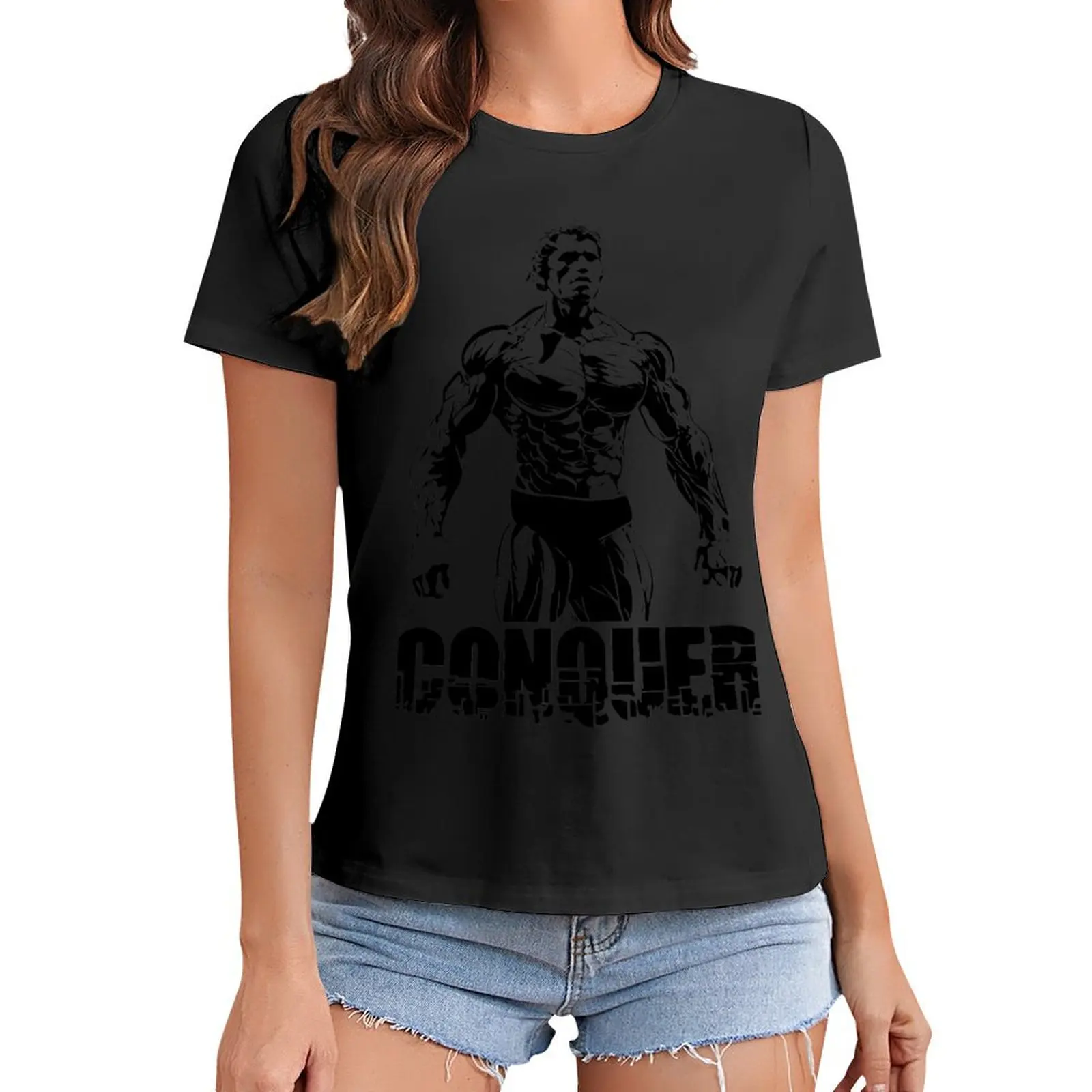 

Conquer Arnold Schwarzenegger Motivation T-Shirt animal prinfor Short sleeve tee tops for Women