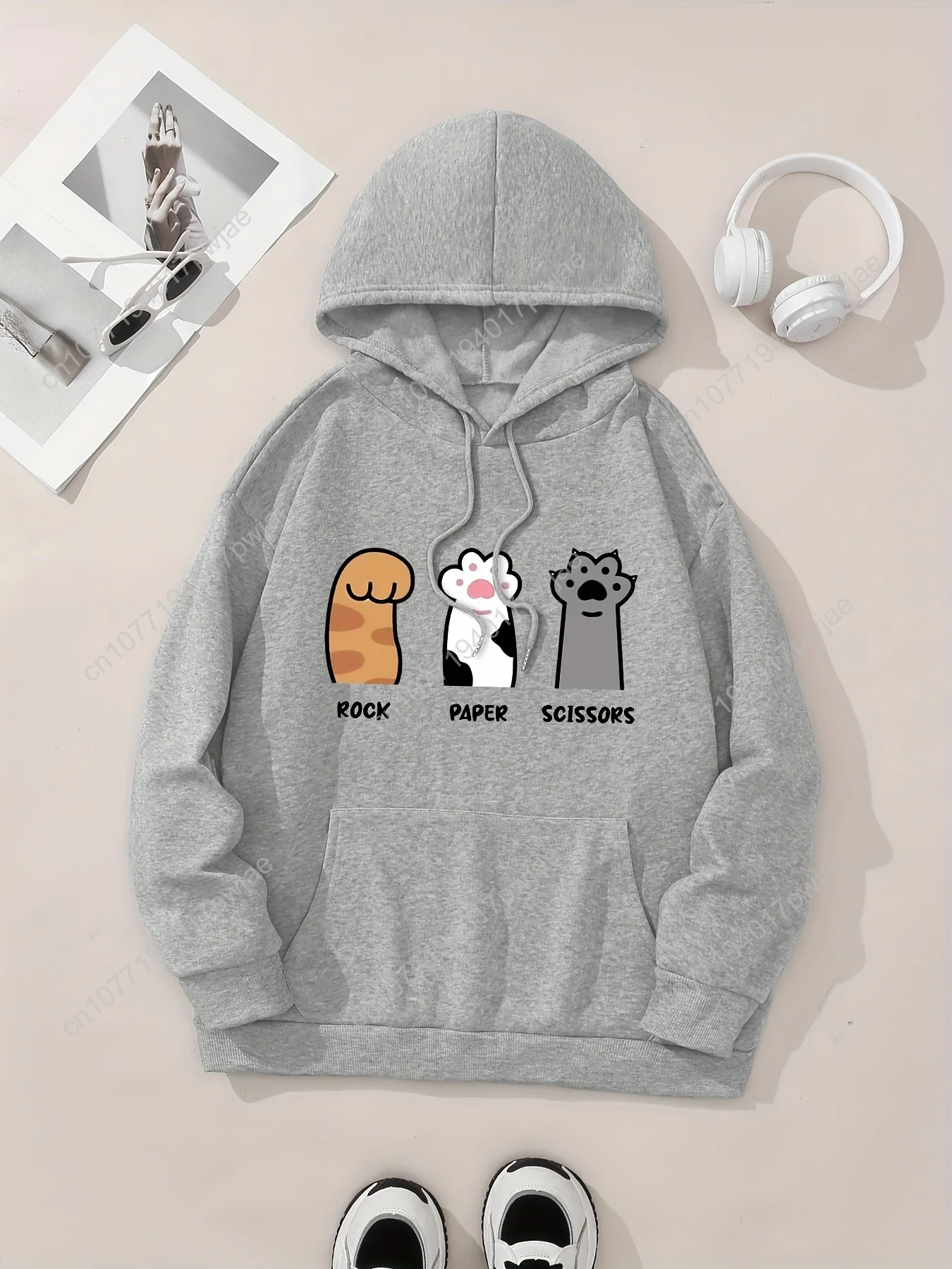 [Sudadera con cappuccio con stampa grafica] Felpa con cappuccio con stampa grafica, tre zampe di gatto, felpa con cappuccio casual con coulisse per l'autunno invernale, coagulo da donna