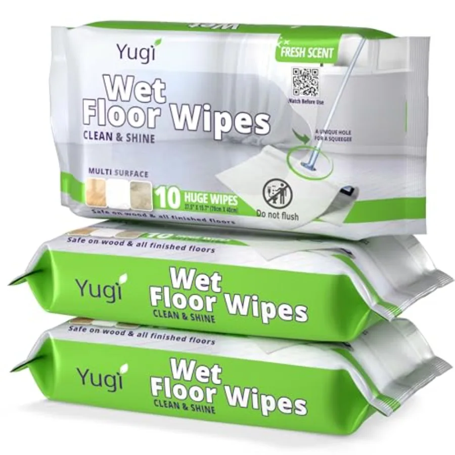 

Yugi XXL Wet Floor Wipes For Squeegee Stick, Multi Surface Cleaning Wipes, Fresh Aroma Scent, Huge Disposable Wipes 27.5" x 15.