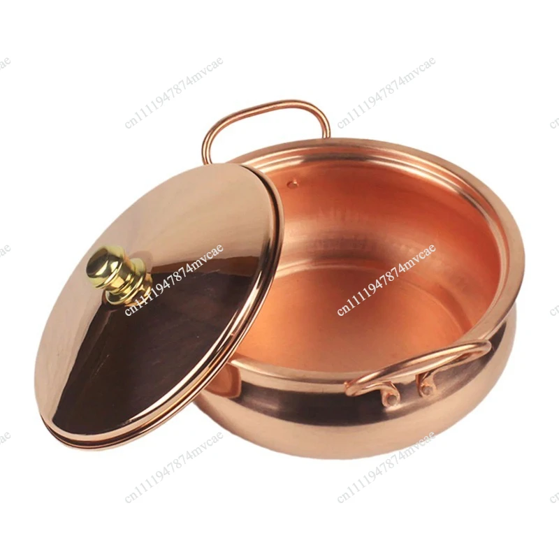 18cm/20cm/22cm/24cm Pure Copper Pot for Household Handmade Double Ear Cooking Pot with Lid Cookware