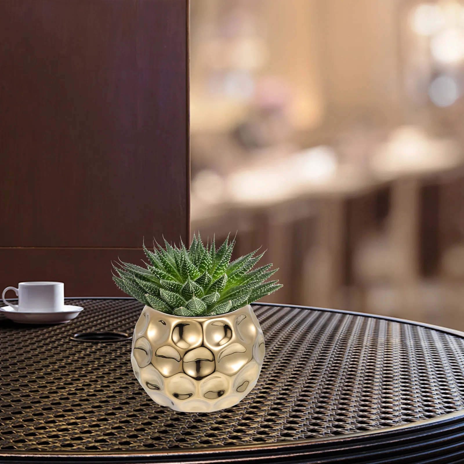 1Pcs Golden Round Mouth Flowerpot Ceramic Planting Container Indoor Outdoor Garden Home Office Decoration Succulent Plant Pot