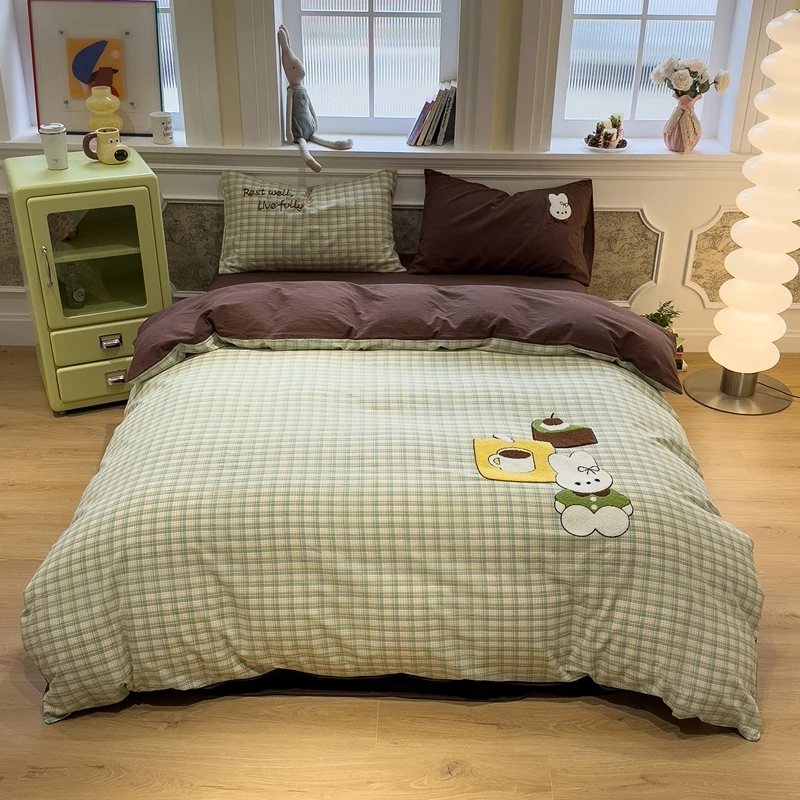 1pc Cartoon Style Duvet Cover with Embroidery 이불커버 Single/Queen Size Printed Comforter Cover Skin-friendly housse de couette