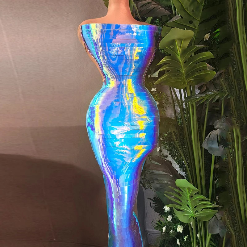 カラフルなレーザー反射イブニングドレス女性歌手パーティー衣装ジャズ衣装バーナイトクラブ Dj Ds ステージキャットウォーク着用 XS9466