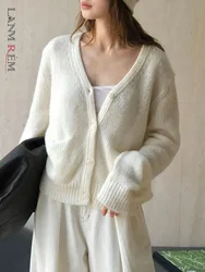 LANMREM Fashion Knitting Cardigan Sweater For Women V Neck Long Sleeve Office Lady Loose Tops 2024 Autumn New Clothing 26C231