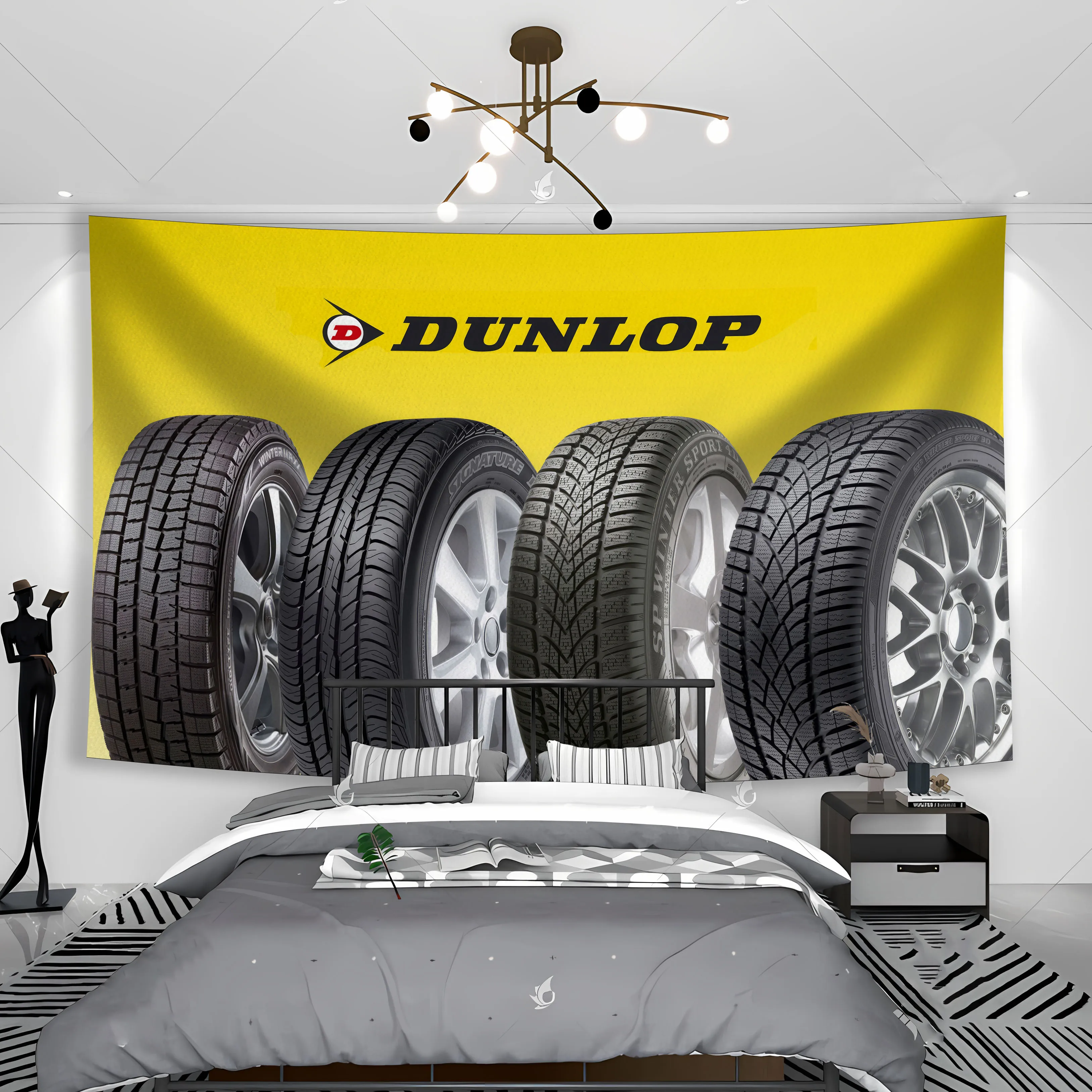 Dunlops Motor Tyres Tapestry Polyester Printed Racing Car Banner For Flag Garage or Store  Decoration Banner