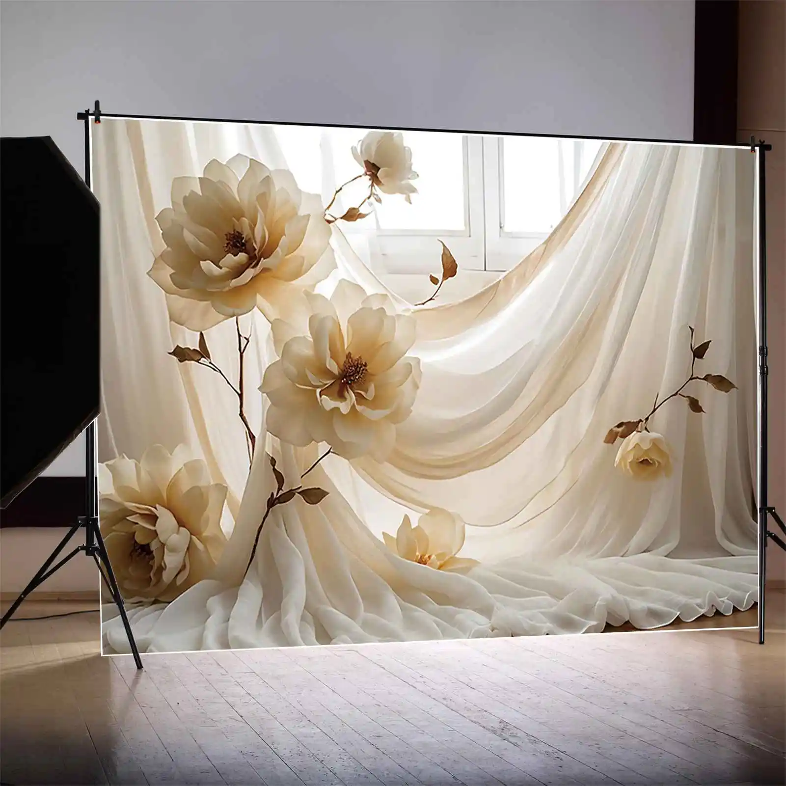 MOON.QG Draping Fabric Curtain Bohemian Style Backdrops Women Wedding Birthday Background Custom Party Photozone Accessories