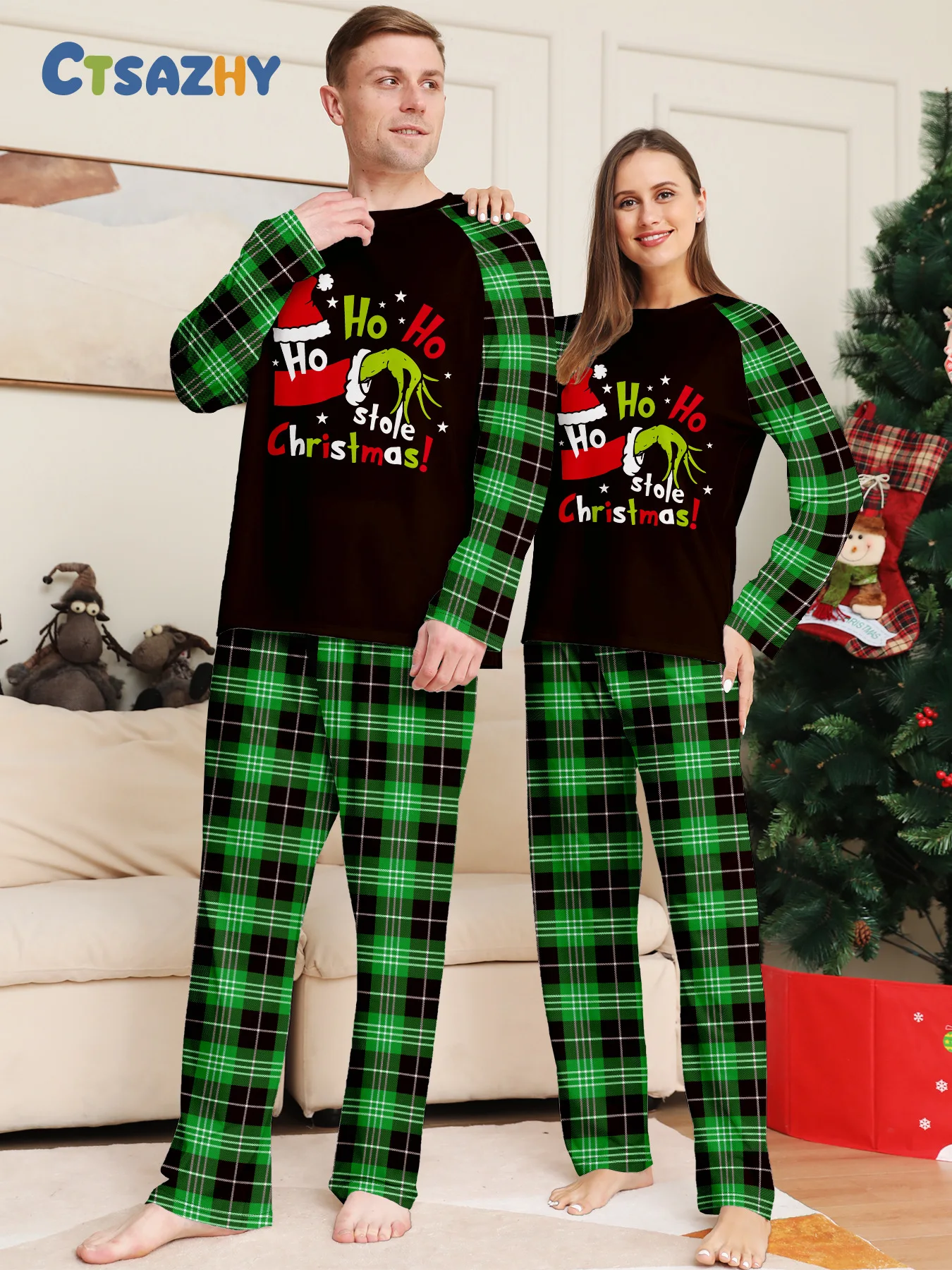 European and American Christmas Parent-child Set Printed Red Checkered Pajamas Home Wear, Christmas Family Pajamas Set