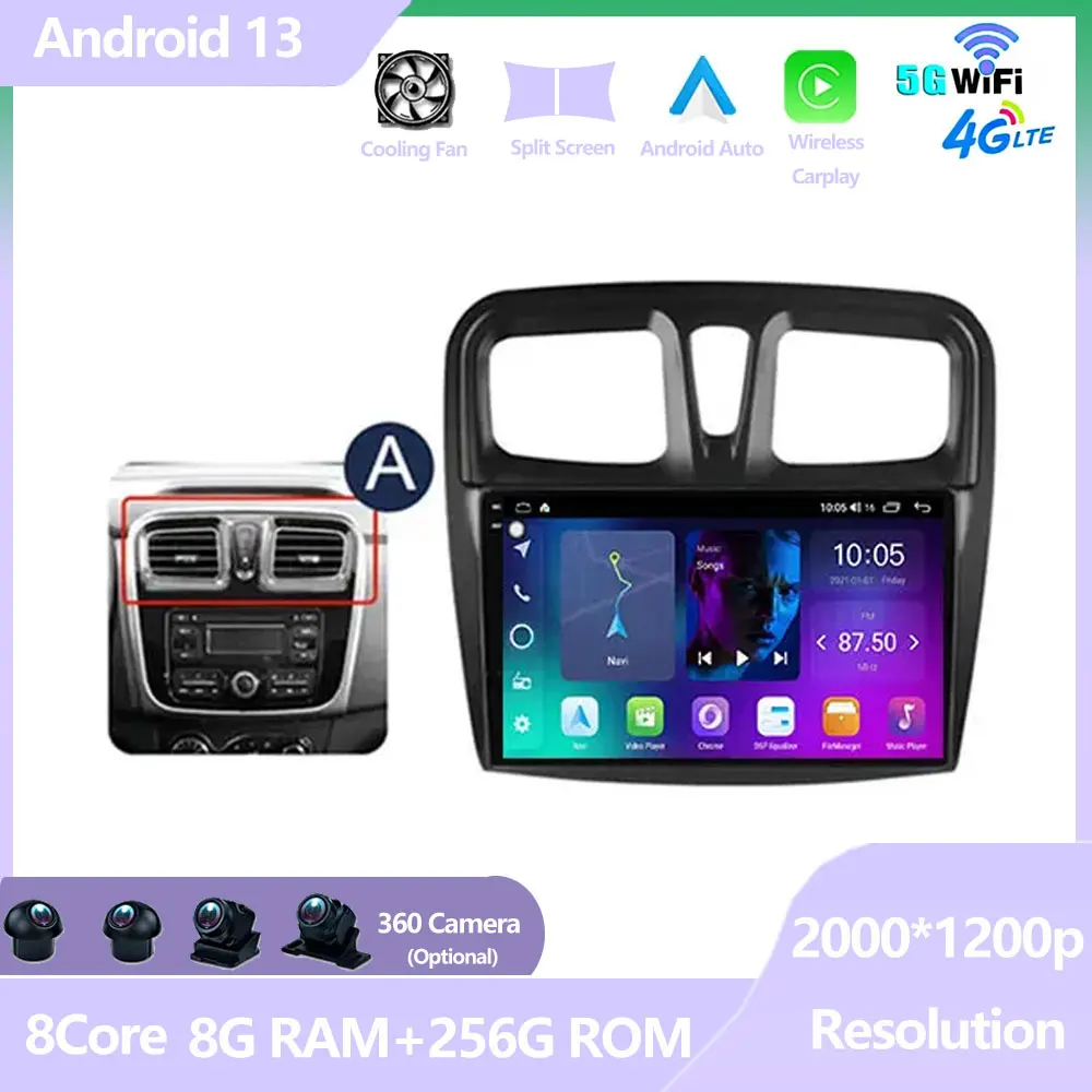 

Автомагнитола для Renault Logan 2 Sandero 2 2012 - 2019 Android 13, мультимедийный видеоплеер, 2 Din, GPS-навигация, беспроводной Carplay FM