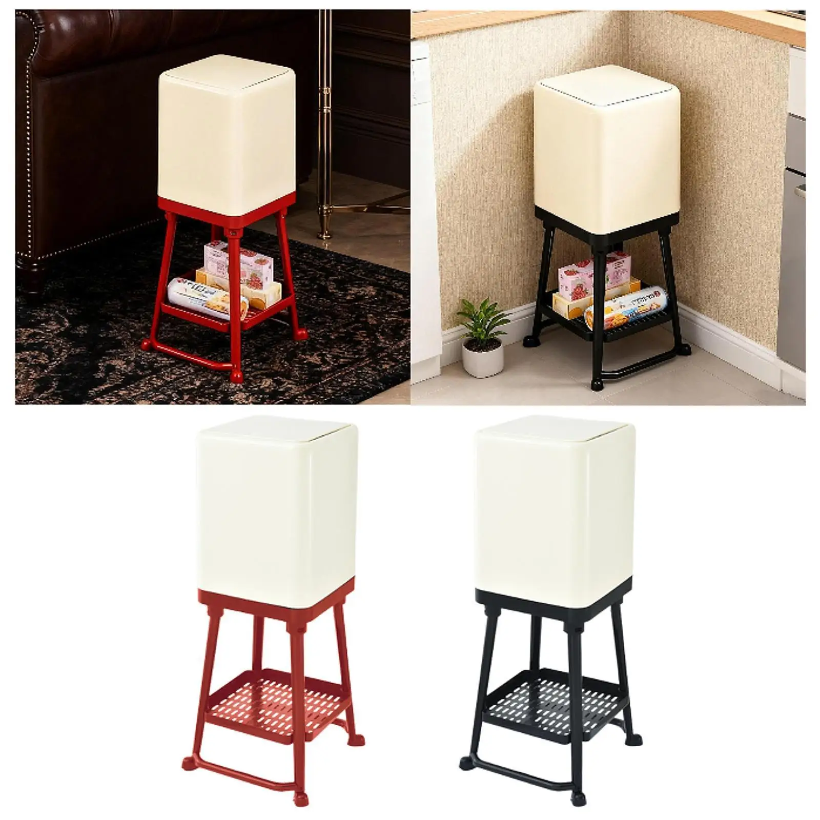 

Trash can and lower shelf, versatile waste basket for dresser,
