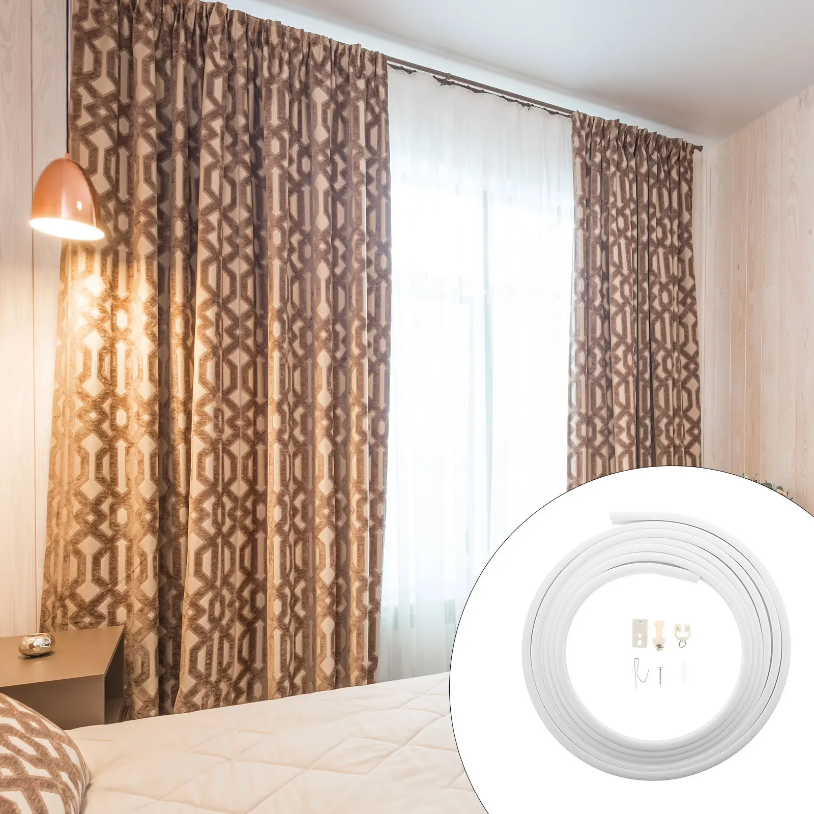 

1 Set Curtain Track Set Flexible Curved Ceiling Wall Mount For Room Divider Bay Window Pvc Steel Material Lightweight