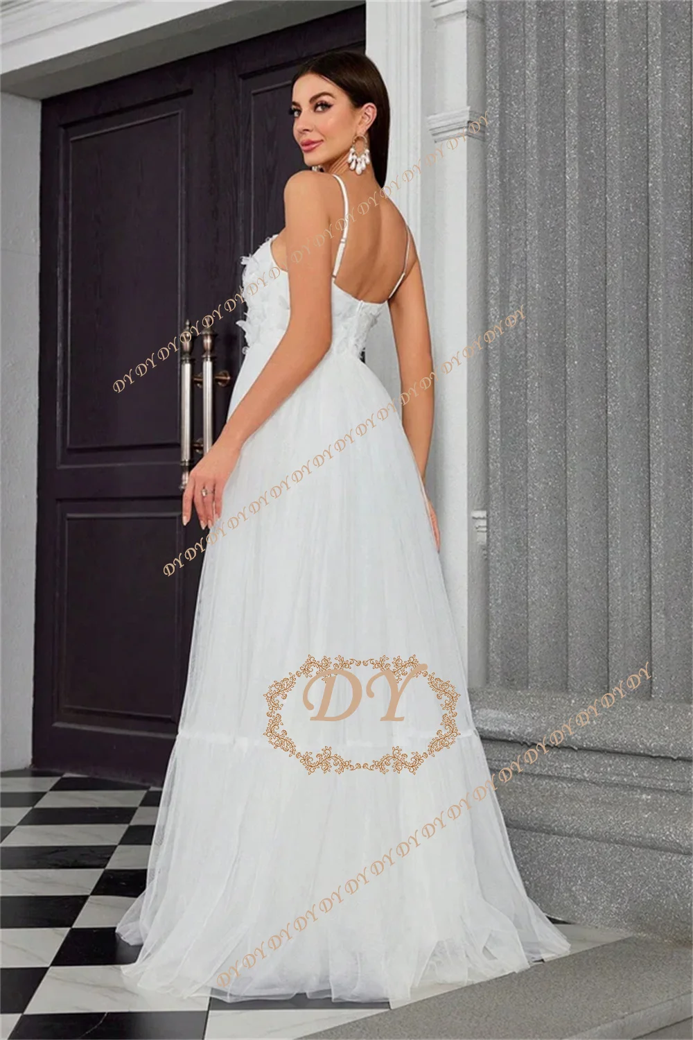 DY Customized Vintage Beach Wedding Dress In Stock Spaghetti Straps Appliques Tulle Wedding Gowns Vestidos De Novia ﻿