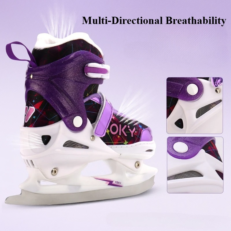 Adjustable Kids Ice Skates Warm Fleece Lined Beginner Ice Skate Boots for Boys Girls Breathable Safe Ice Skating Shoes