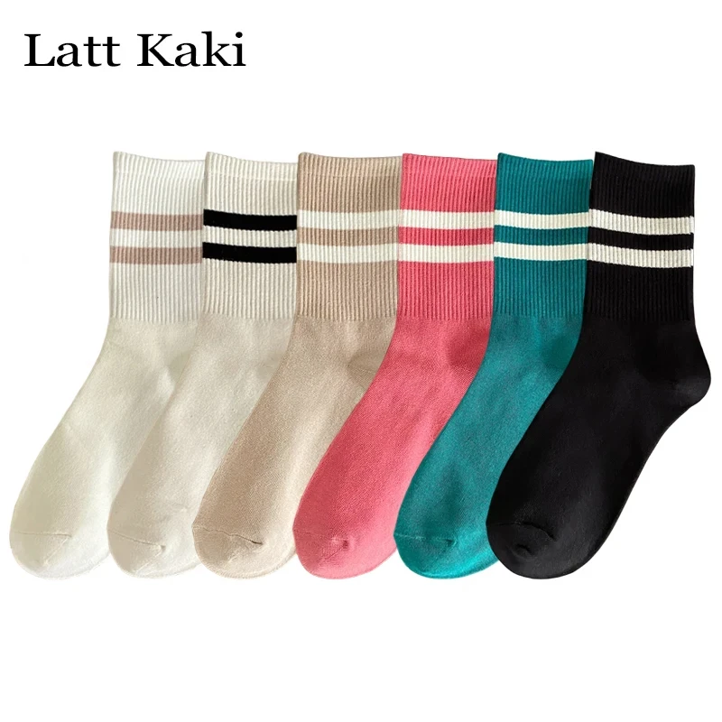 6 Paren/partij Vrouwen Sokken Japanse Multipack Nieuwigheid Candy Color Katoen Sport Crew Sokken Meisje Preppy Stijl Gestreepte Sokken Casual