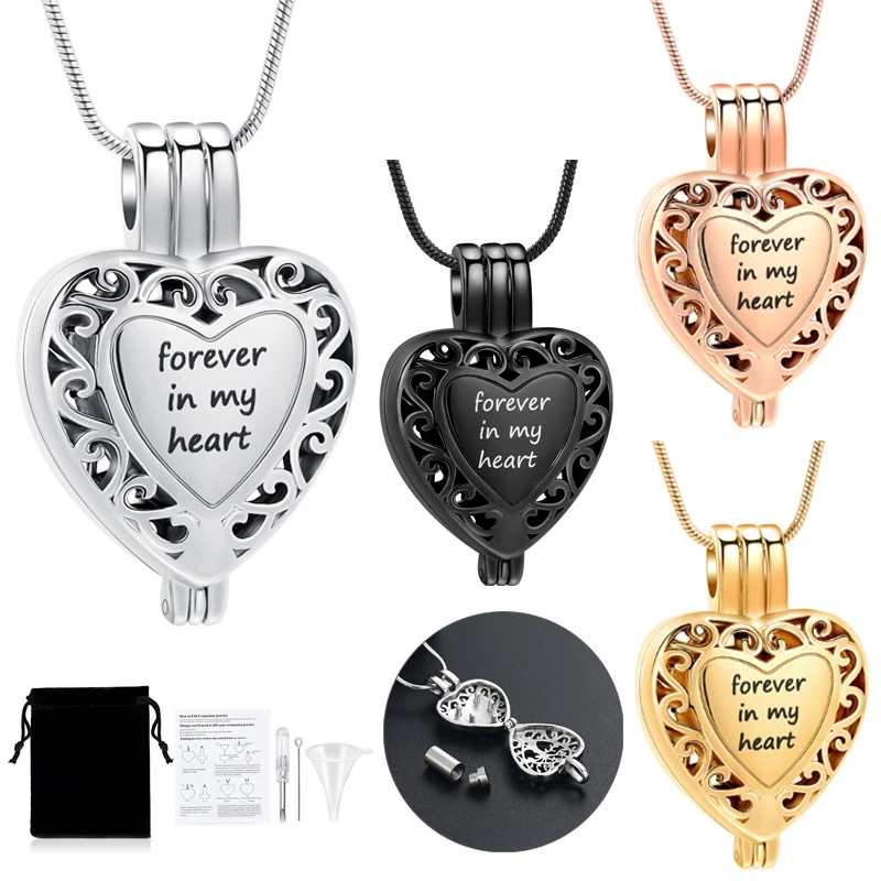 

Hollow Heart Cremation Jewelry Memorial Ashes Necklace With Mini Urn For Human/Pet Ashes Keepsake Stainless Steel Pendant