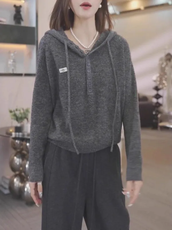 

Женский вязаный свитер с капюшоном Deep ey, новинка весны, большие размеры, свободный крой, базовый топ в корейском стиле, универсальный.