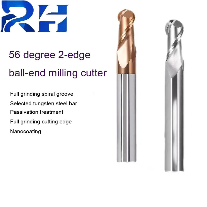 

56-degree 2-edge ball-end milling cutter for tungsten steel Ball-cutter for hard alloy steel Aluminum alloy Ball-cutter
