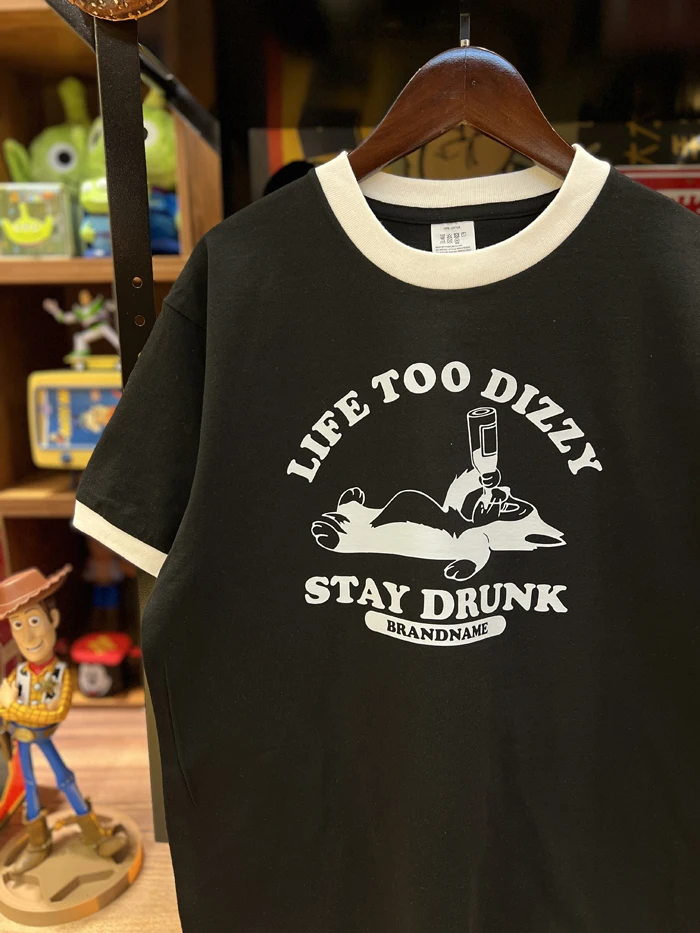 

Vintage American Bla White Contrast Color Bear Fun Loose Casual Pure Cotton ex ort Sve T irt Summer Commute Sle