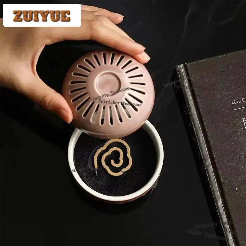 Purple Red Glaze Handmade Incense Burner Household Lotus Petal Incense Holder Retro Censer Scented Aromatic Candles Teaware Gift